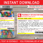 Prescription Chill Pills Label Template Emergency Chill Pills Funny