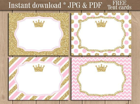 Princess Food Labels Place Cards Printable Pink Gold Baby Food 