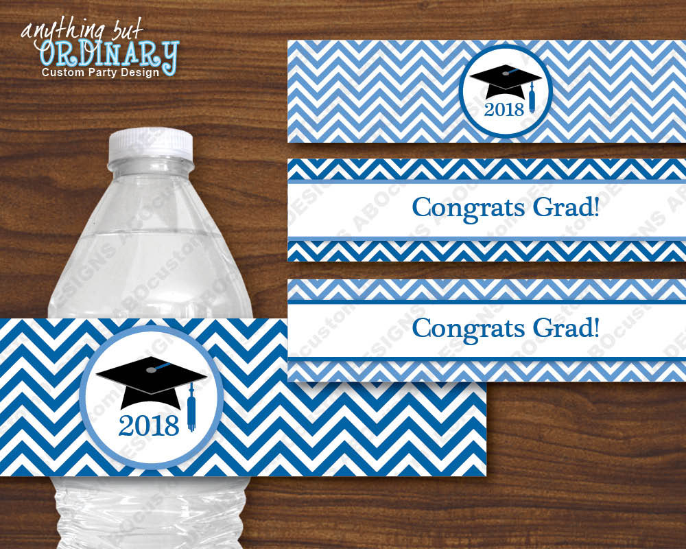 Printable 2018 Graduation Water Bottle Labels Blue Chevron Etsy