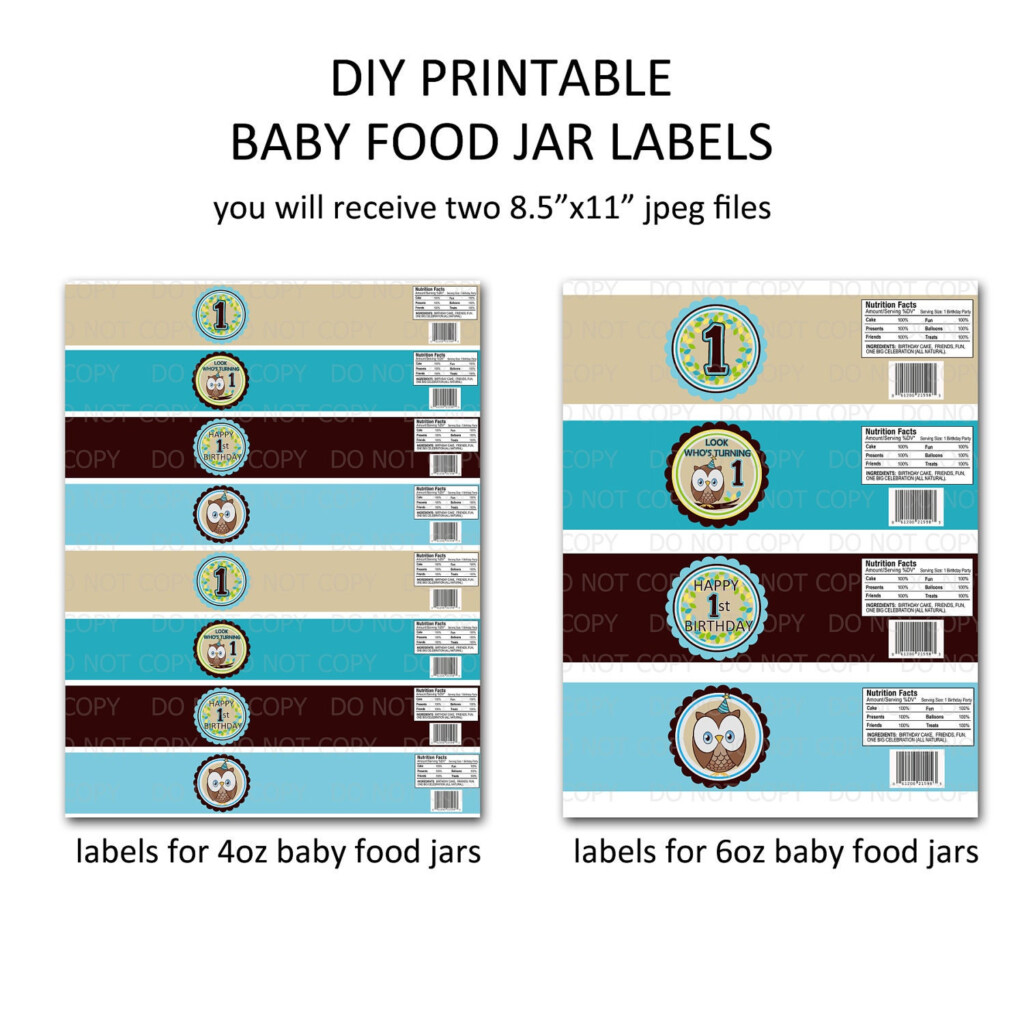 Printable DIY Owl First Birthday Theme Baby Food Jar Labels