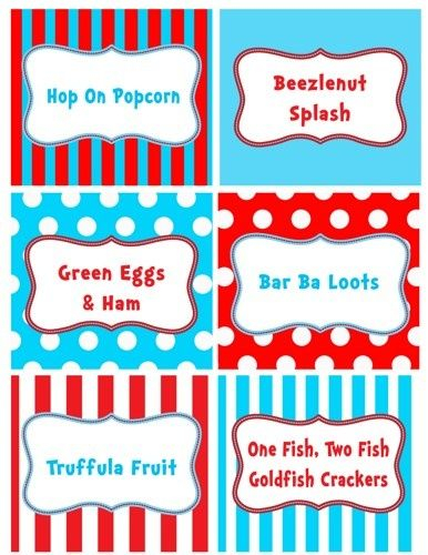 Printable Dr Seuss Food Labels Dr Seuss Birthday Party Seuss Party 