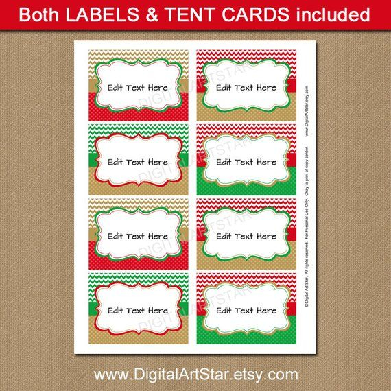 Printable EDITABLE Christmas Food Labels Red Green Gold Chevron Candy 
