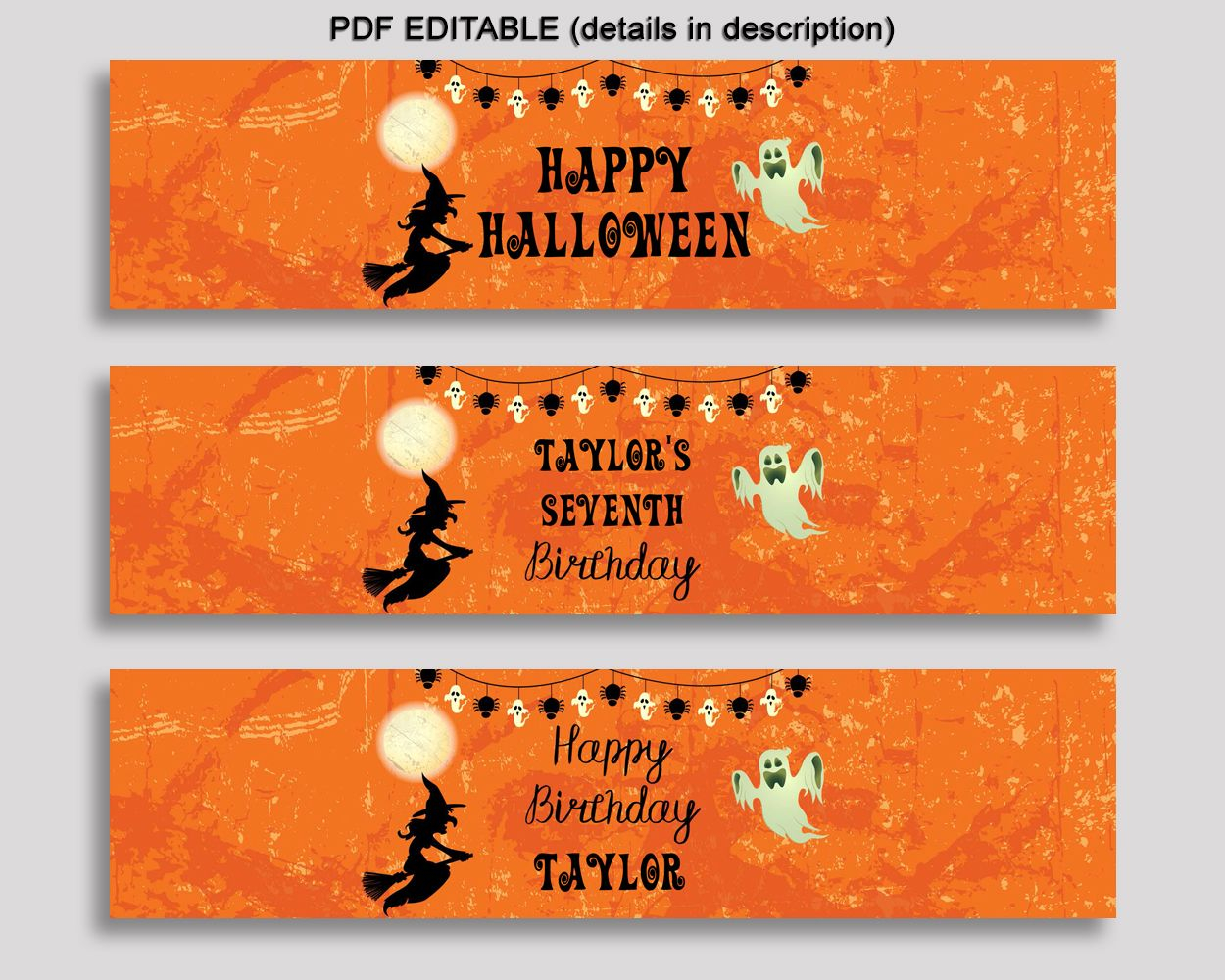 Printable Halloween Water Bottle Labels Halloween Bottle Wraps Orange 