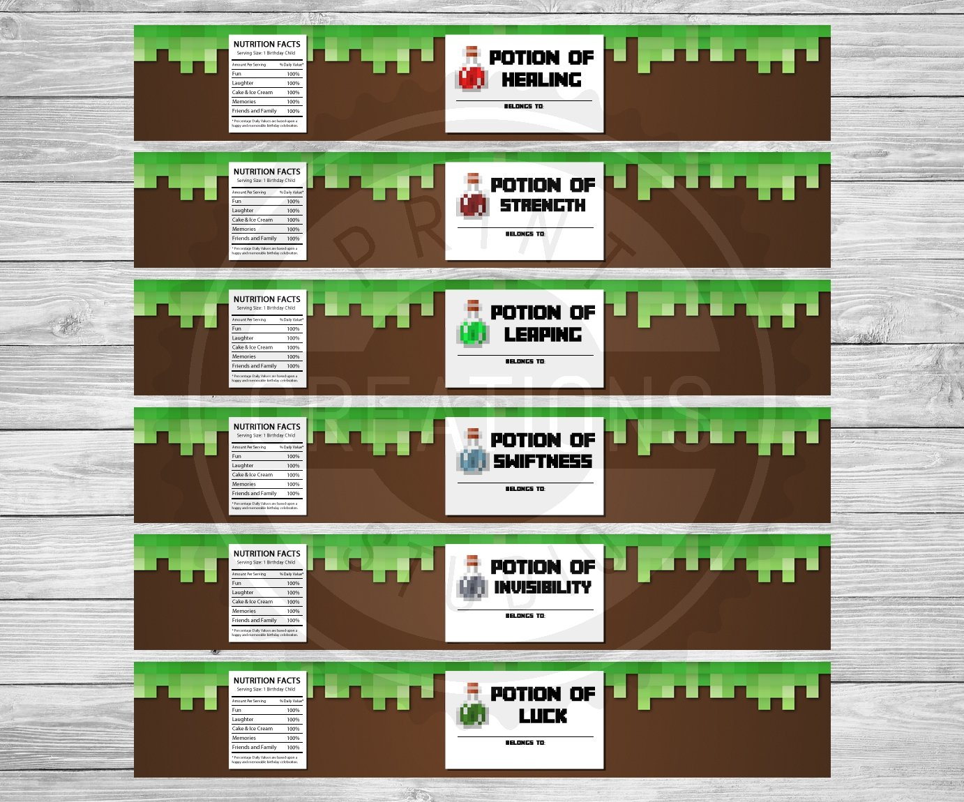 Printable Minecraft Bottle Labels Minecraft Birthday Party Supplies