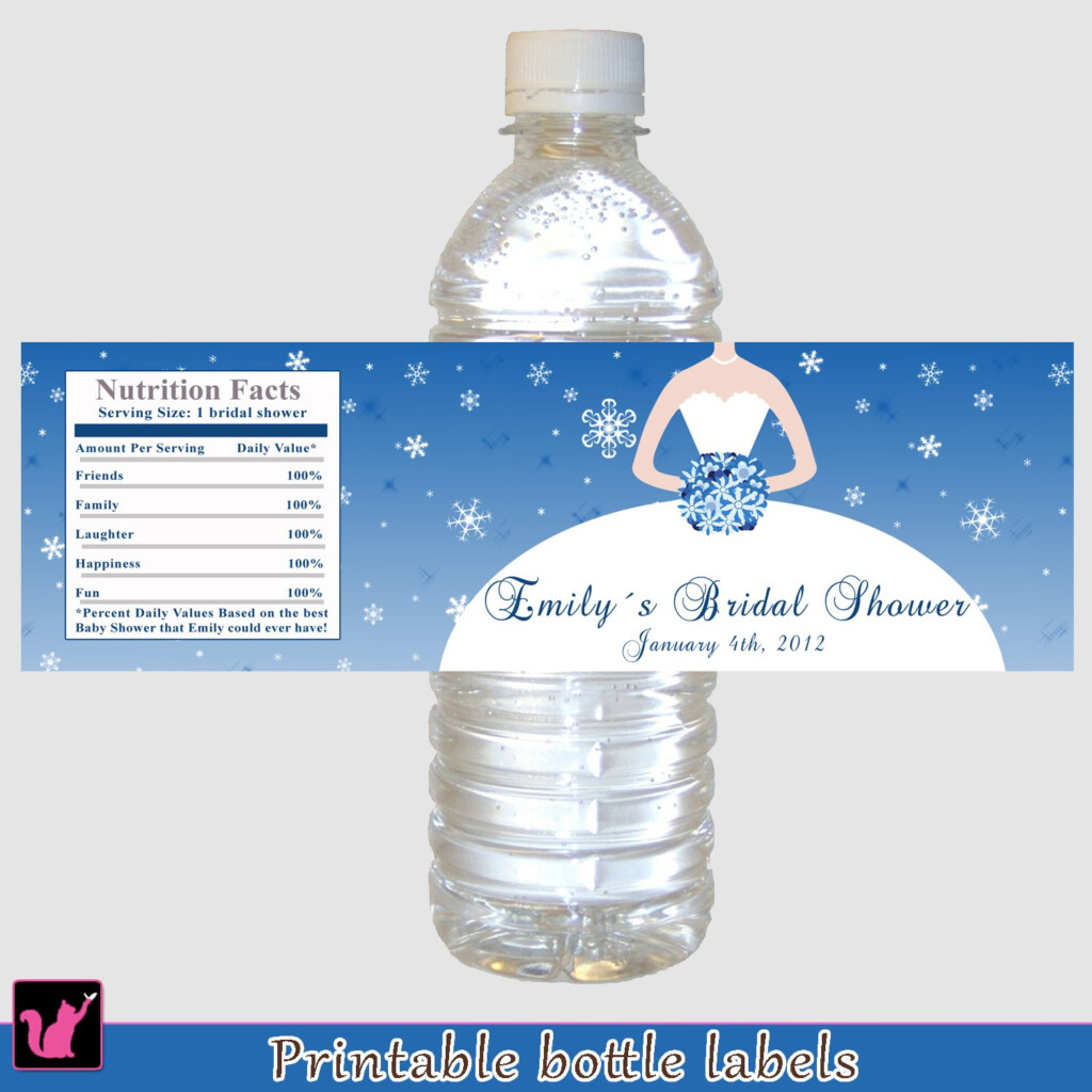 Printable Personalized Winter Wonderland Bridal Shower Water Bottle 