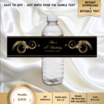 Printable Water Bottle Labels Elegant Black And Gold Etsy Printable
