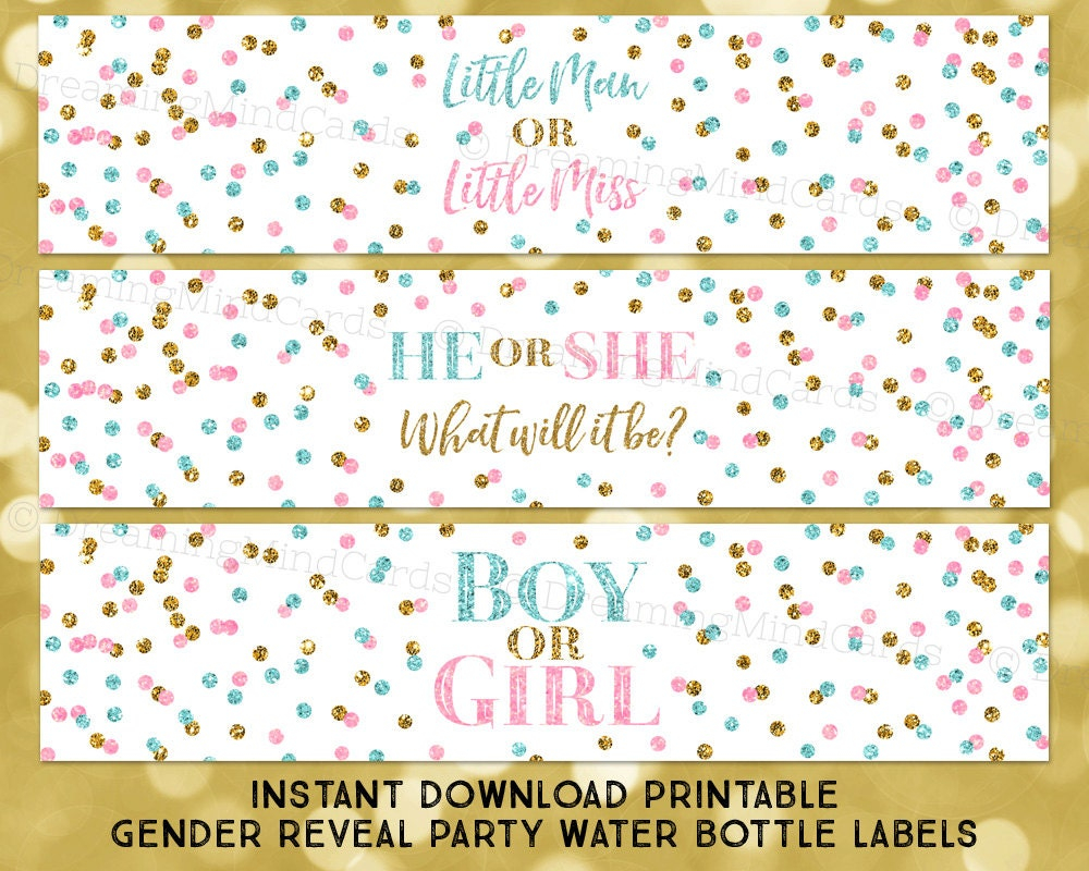 Printable Water Bottle Labels Gender Reveal Party Baby Shower