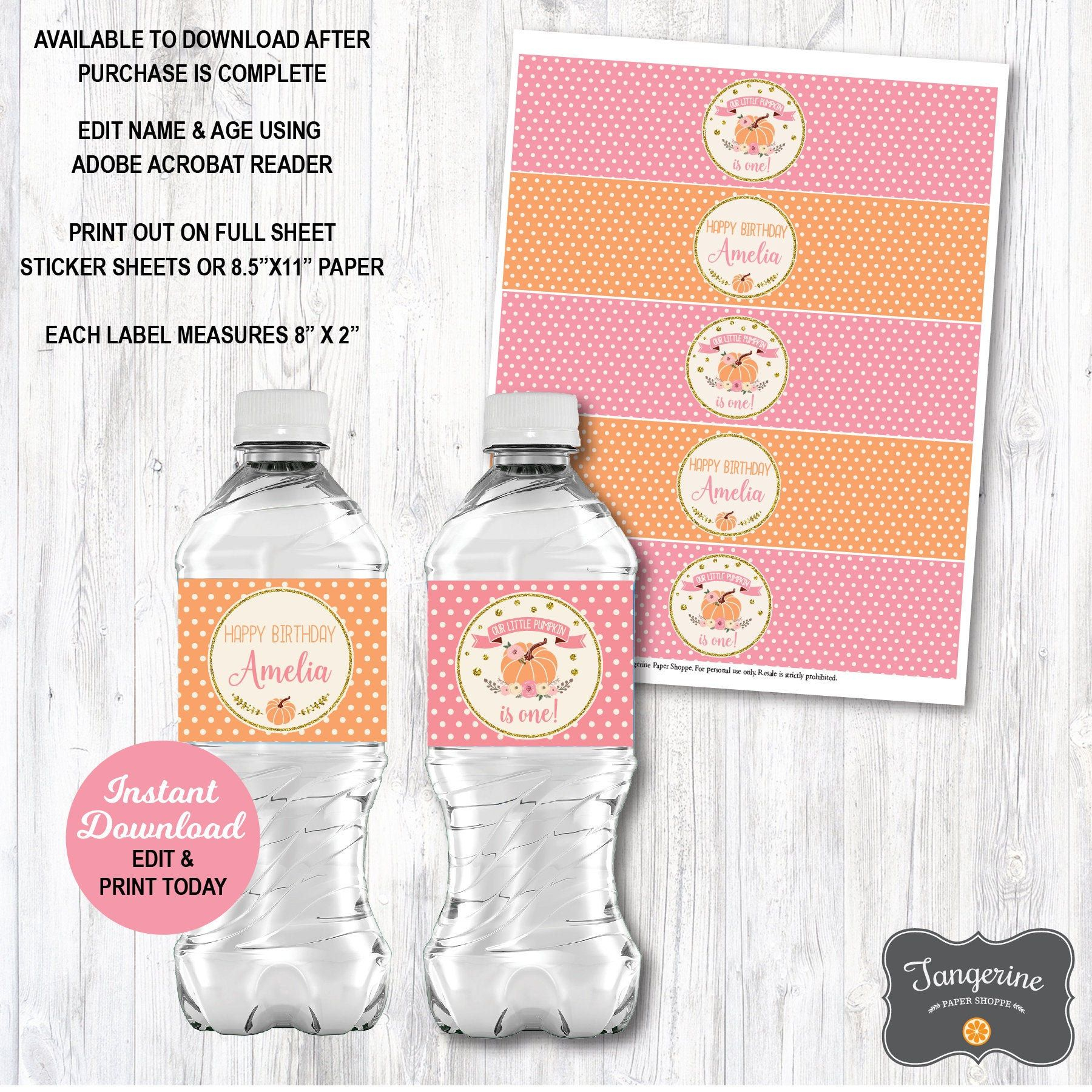 Pumpkin Water Bottle Labels Printable Labels Pumpkin First Etsy