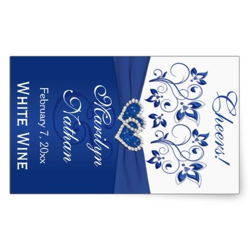 Royal Blue And White Floral Wedding Bottle Sticker Zazzle 