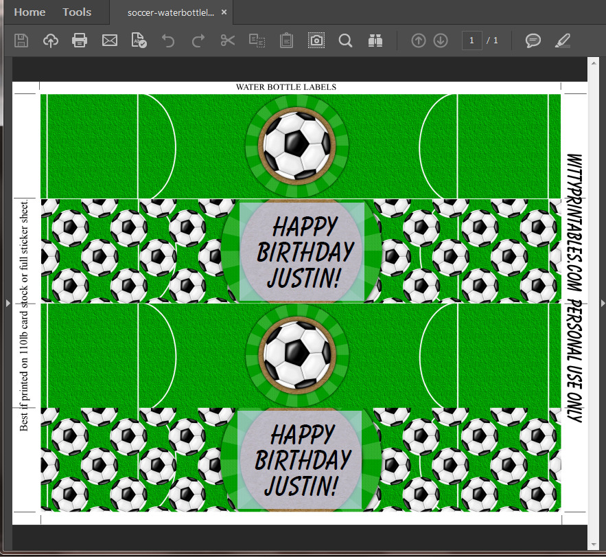 Soccer Party Water Bottle Label Printable Digital Download Birthday 