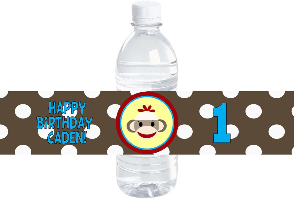 Sock Monkey Water Bottle Labels DIY PRINTABLE FILE Personalized Party 