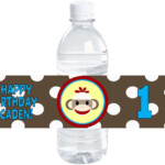 Sock Monkey Water Bottle Labels DIY PRINTABLE FILE Personalized Party