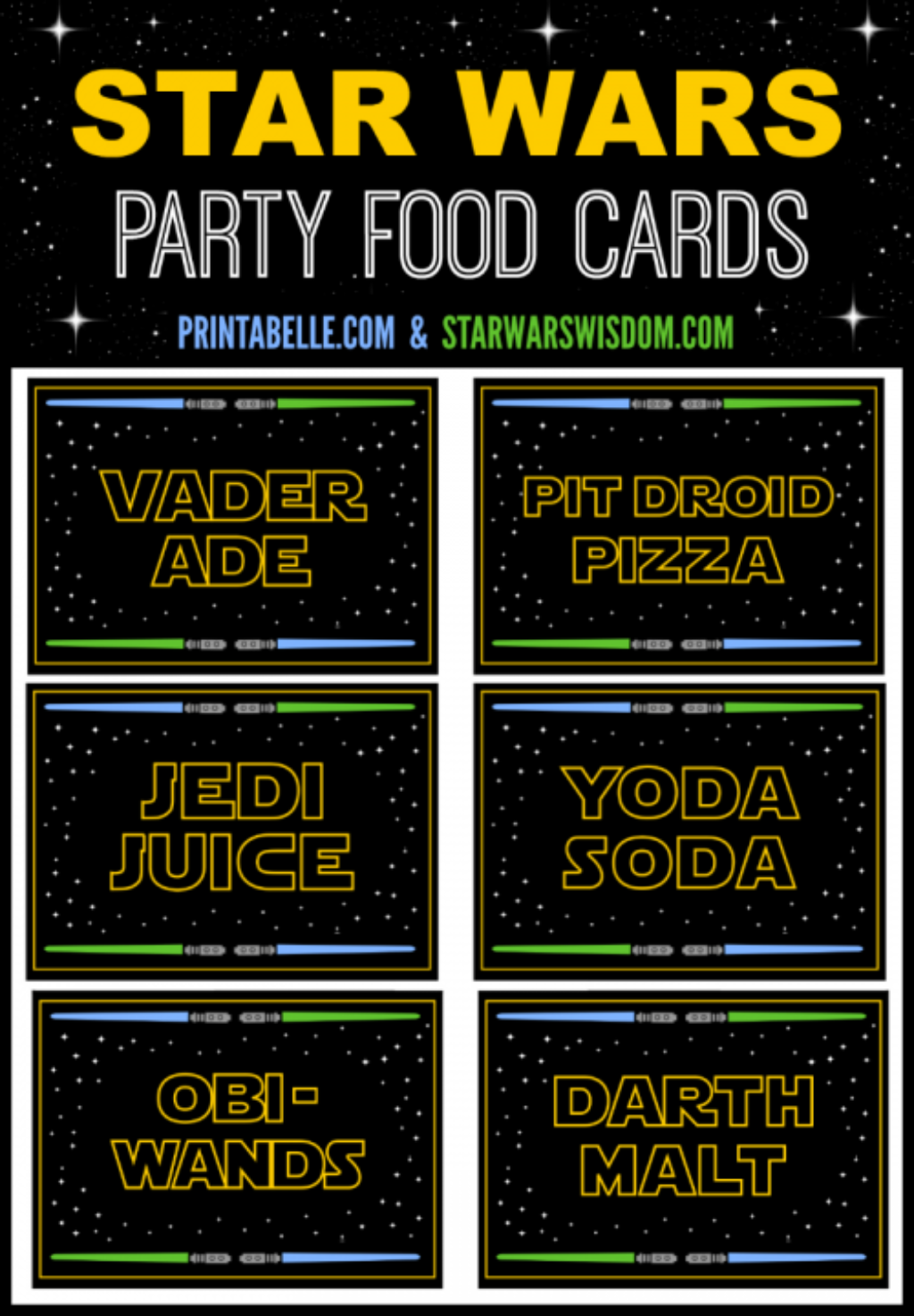 Star Wars Party Food Cards Printable PDF FREE Sign And Coloring Page 