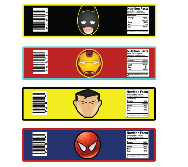 Superhero Water Bottle Labels INSTANT DOWNLOAD Superhero Party Food 