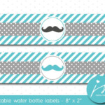 Turquoise And Grey Mustache Water Bottle Labels WA 185 Printable
