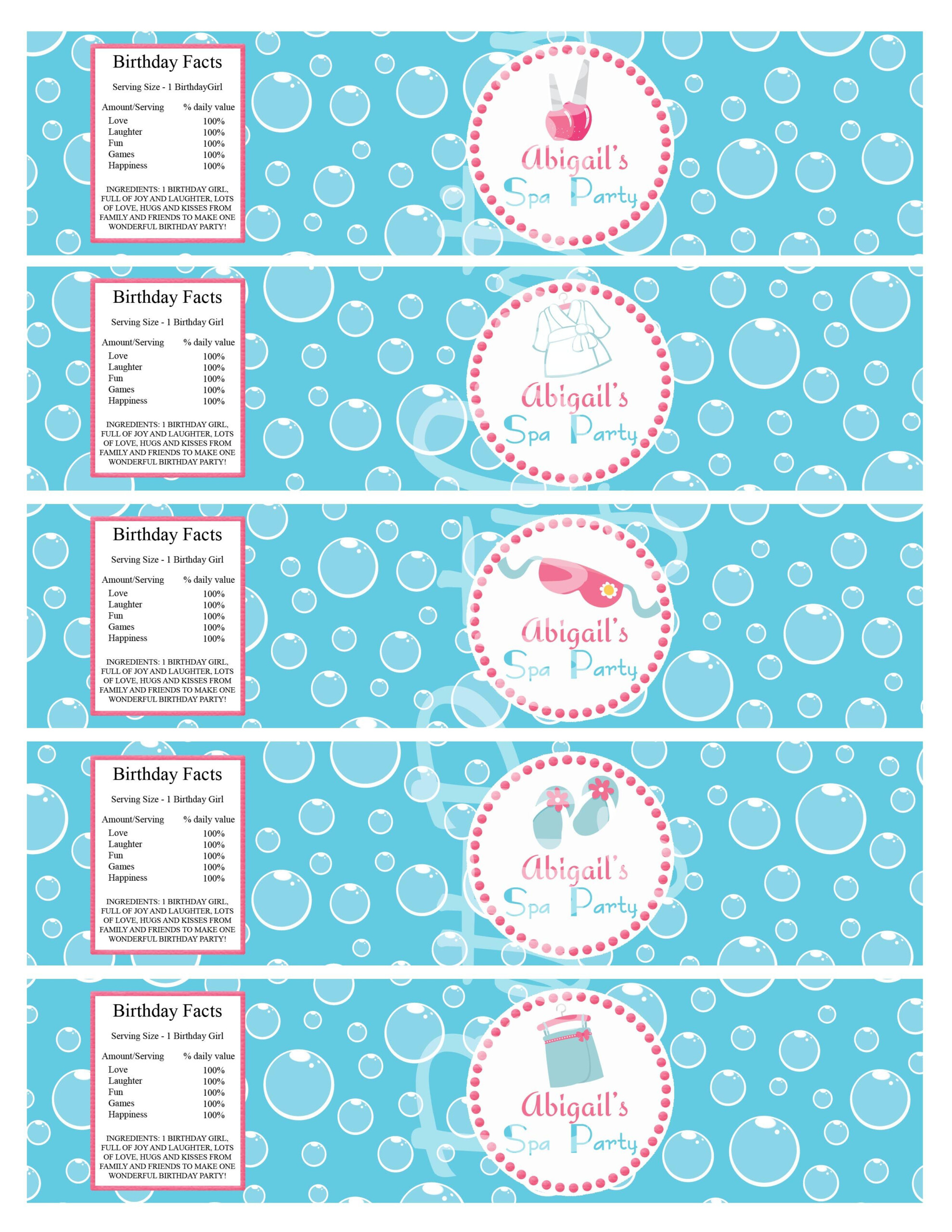 Water Bottle Labels For Your Next Spa Birthday Party Kids Spa Party