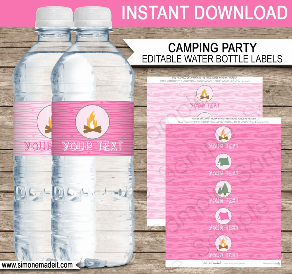Water Bottle Labels Free Template Unique Pink Girl Camping Party Water 