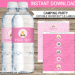 Water Bottle Labels Free Template Unique Pink Girl Camping Party Water