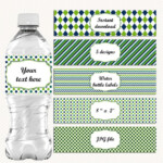 Water Bottle Labels Green And Blue Editable Tags Golf Party