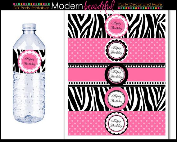 Zebra Water Bottle Labels Zebra Water Bottle Wrap Happy Birthday 